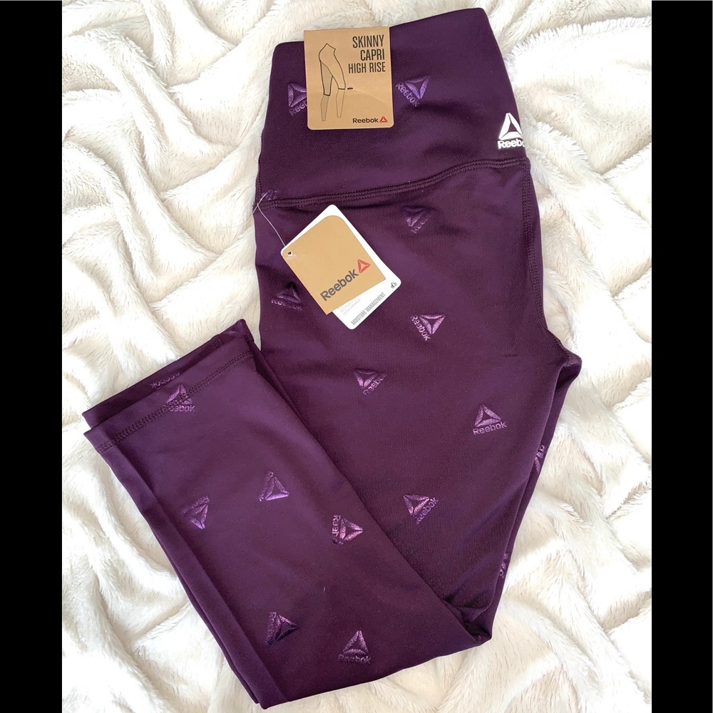 NWT Reebok High Rise Cropped Leggings Metallic